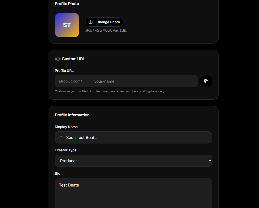 Afroplug 2.0 profile settings